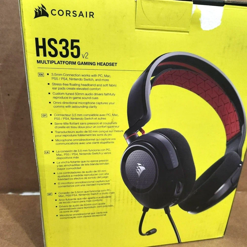 Corsair HS35 v2 Wired Gaming Headset Red 3.5mm Jack PC‎ PS5 Xbox Switch